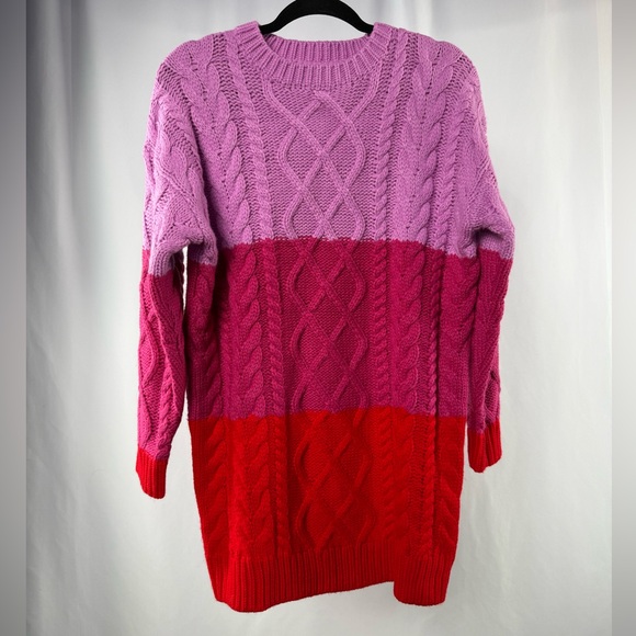 Hyacinth House Color Block Scarlett Sweater Dress in Pink and Red Multi Size S - Picture 5 of 11